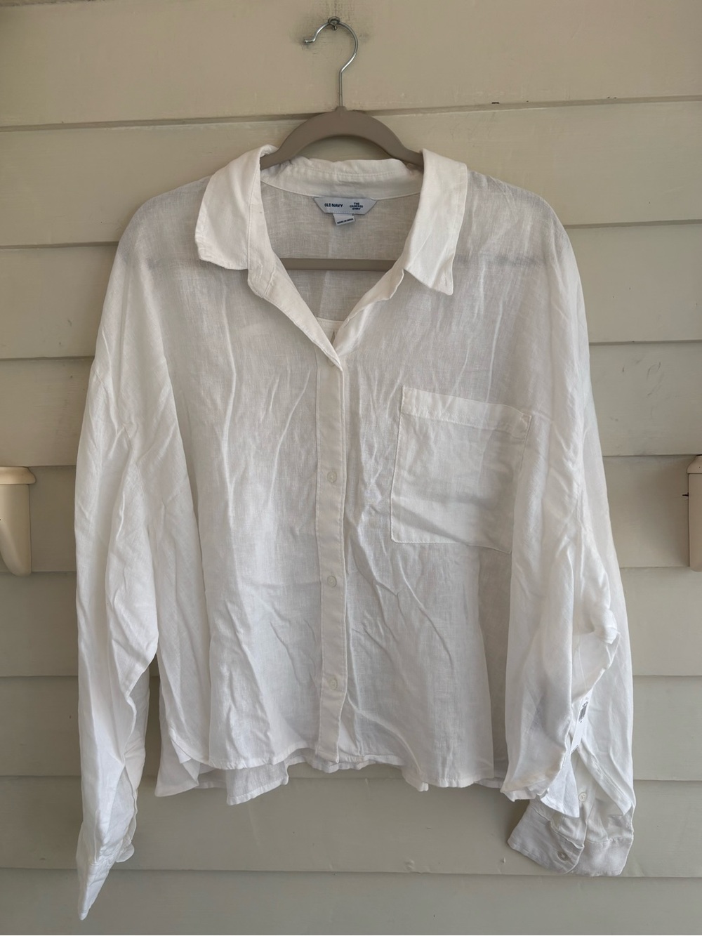 Old Navy The Cropped Shirt White Linen Blend Long Sleeve Button Shirt Size 3X